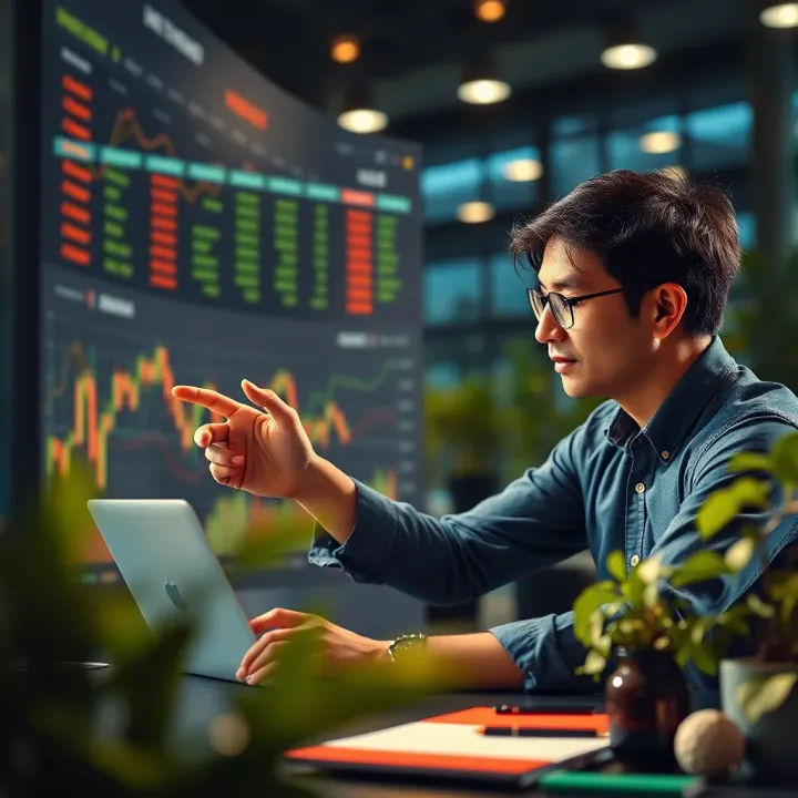 Tips for Beginners to Manage Risks and Invest Efficiently Graphic depicting a beginner investor analyzing charts and managing risk in trading