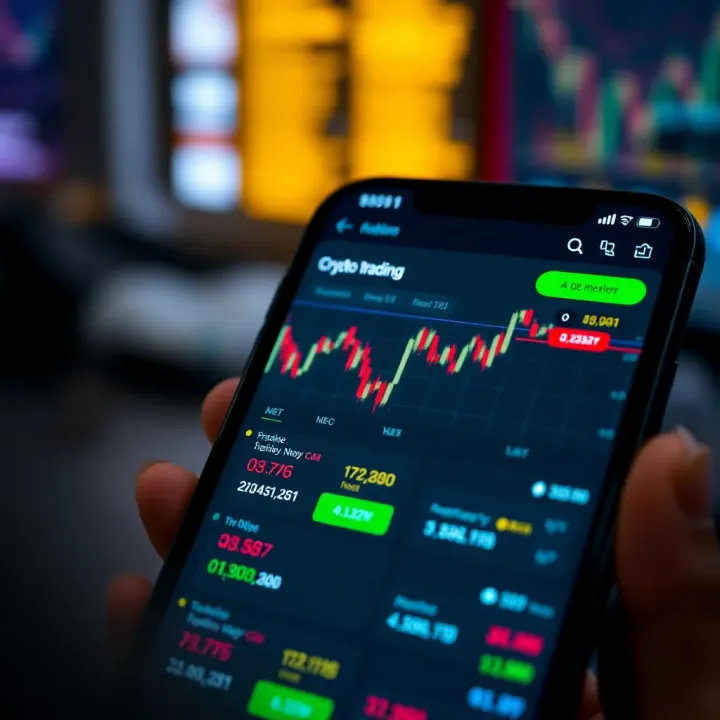 User interface of a crypto trading application showing market trends and trading options