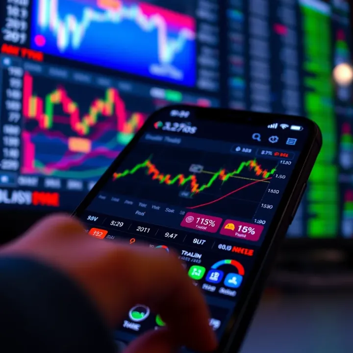 User interface of a trading app showing market trends and stock charts