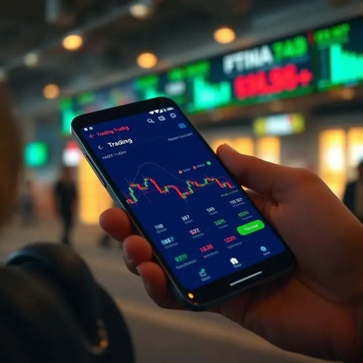 Mobile device displaying a secure trading application interface with clear charts and user-friendly options