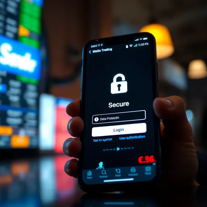 Secure login screen of a trading application emphasizing data protection and user authentication features