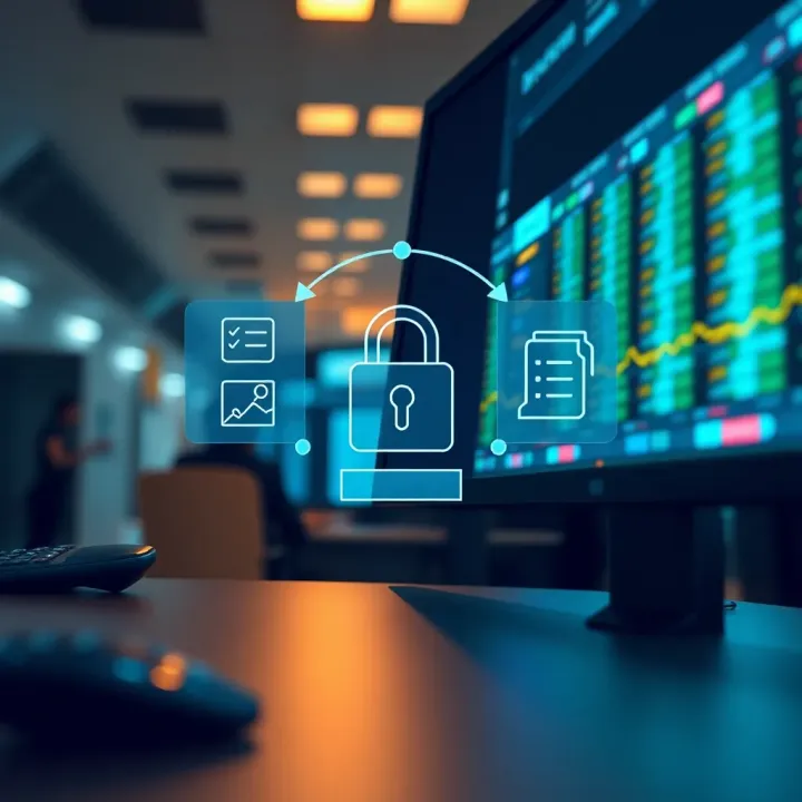 Illustration of secure login process with encryption and multi-factor authentication icons representing safety features