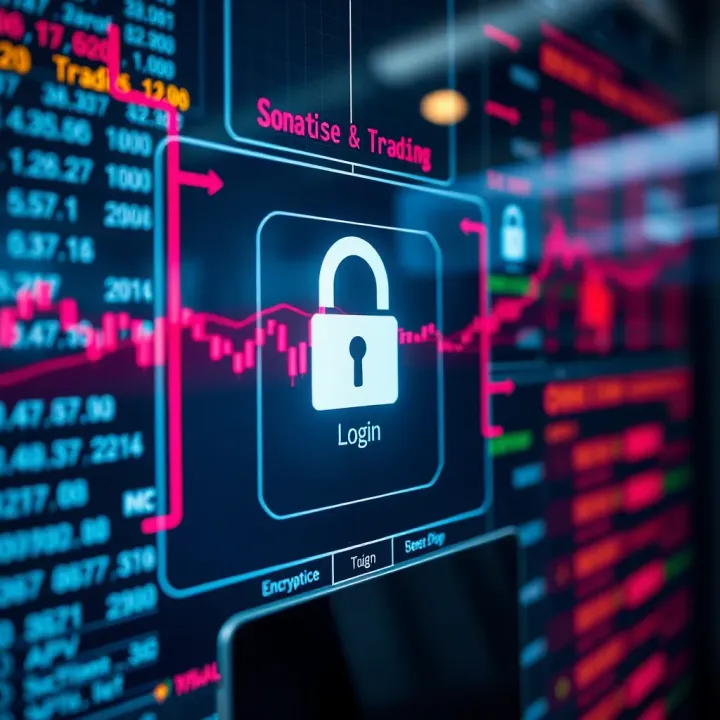 Secure login screen emphasizing encryption and cybersecurity for trading applications