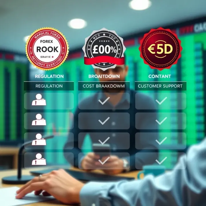 Key Features to Compare Among Forex Brokers for Indian Traders Comparison of forex broker features including regulation badges, cost breakdown, and customer support icons