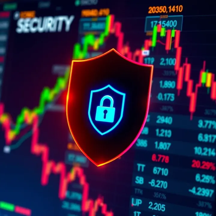 Secure digital shield icon overlaid on financial data representing protection in forex trading
