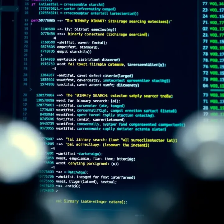 Screenshot of C code demonstrating binary search implementation with comments explaining each part