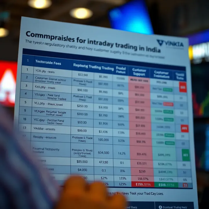 Comparison chart highlighting brokerage fees, regulatory status, and customer support quality of top Indian brokers