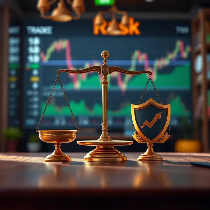 Effective Risk Management Strategies for Intraday Trading Conceptual illustration of risk management in intraday trading showing balanced scales and protective shields