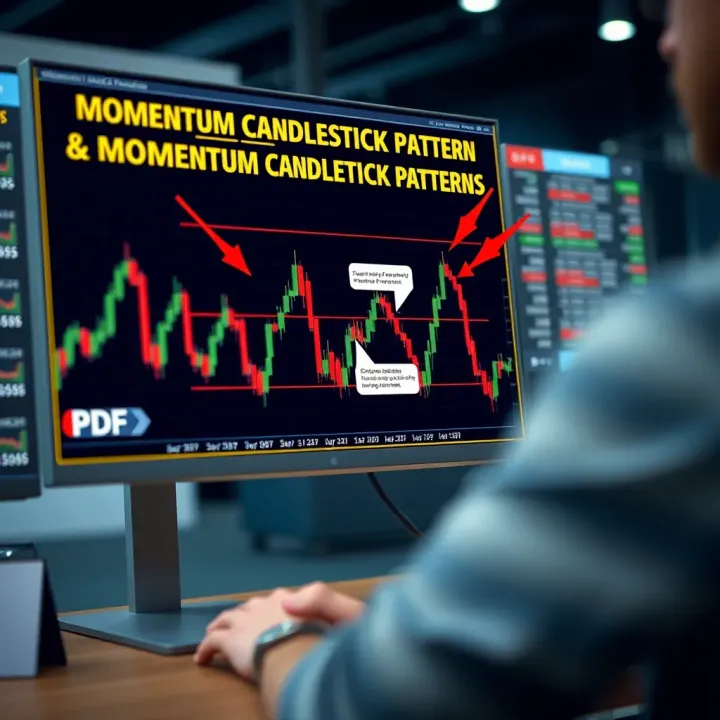 Guide to Identifying and Using Momentum Candlestick Patterns in Trading Visual guide displaying key momentum candlestick formations alongside annotations for trading decisions
