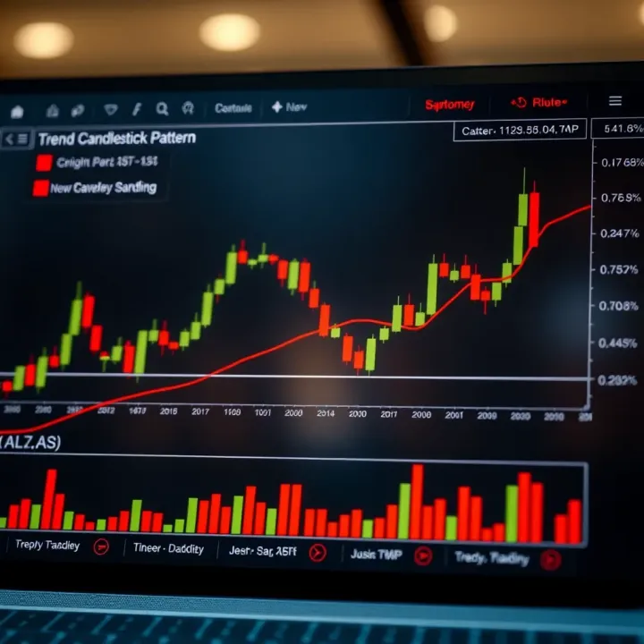 Diagram depicting multiple candlestick patterns signaling potential market reversals and trend continuations