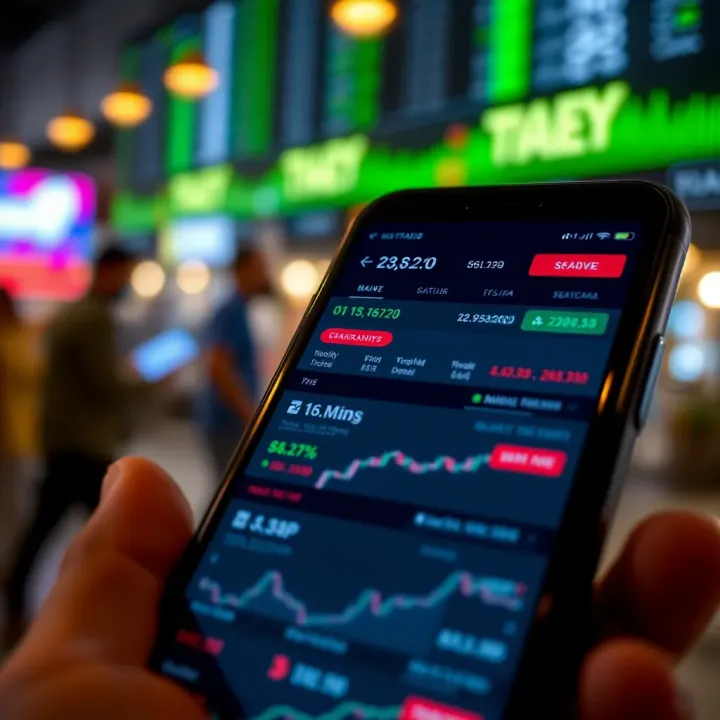 User Interface Overview of a Popular Trading App in India User-friendly interface of a popular trading application on a smartphone screen showing market trends and options