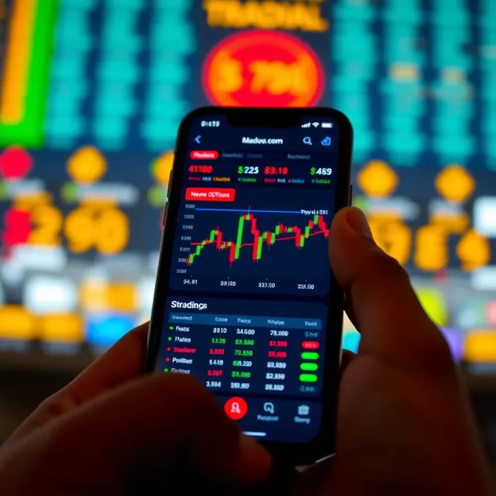 User Interface of an Online Shares Trading Application in India Mobile phone screen displaying various stock charts and trading options on an online shares trading app interface