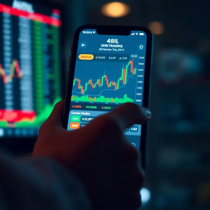 Mobile screen displaying oil trading app interface with charts and market data