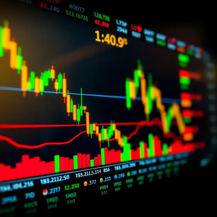 Intraday trading chart showing fluctuating stock prices with technical indicators