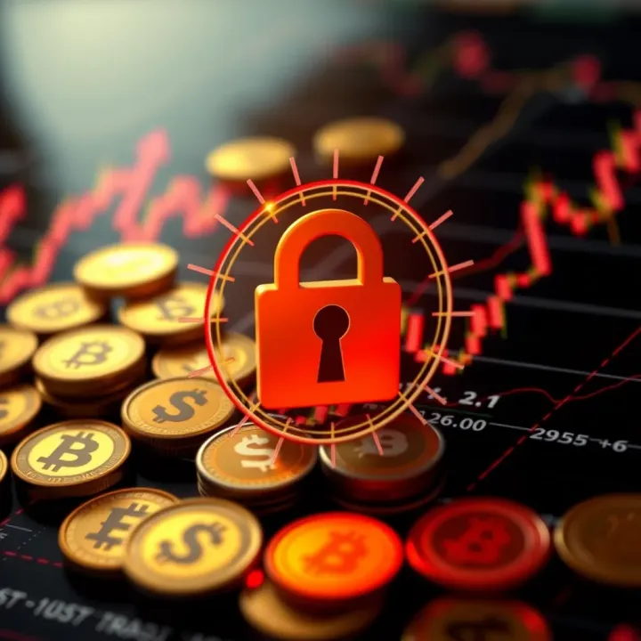 Secure digital lock icon overlaid on currency symbols representing safety in forex trading apps