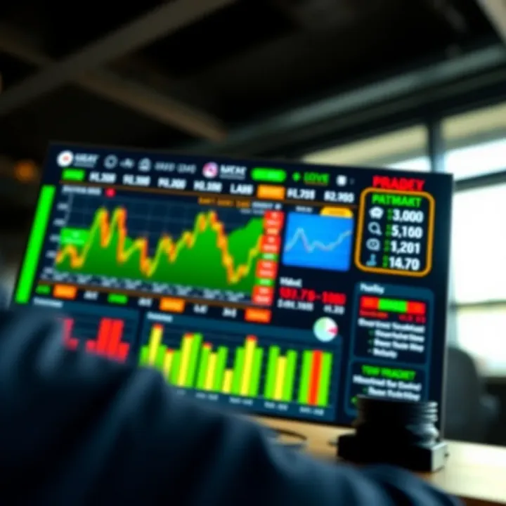Dashboard showing stock market paper trading interface with charts and virtual portfolio