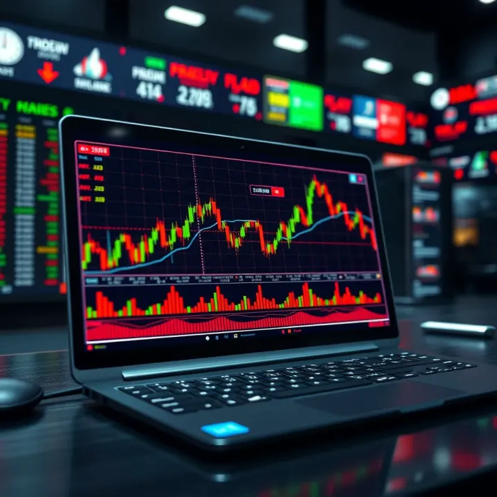 Digital interface showing stock market charts and data for paper trading practice