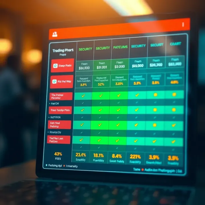Comparison chart highlighting fees, security features, and user ratings of different trading platforms