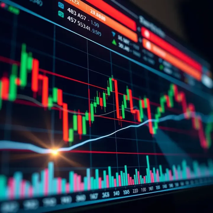 Bearish Chart Patterns Demonstrating Market Downtrends Stock chart showing downward trend with distinct candlestick formations representing bearish market signals