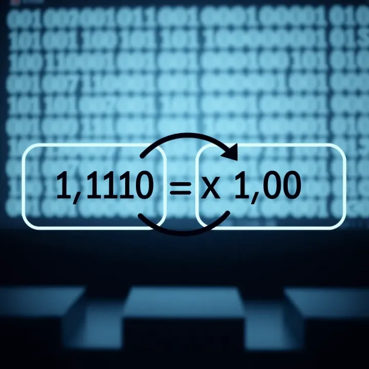 Diagram illustrating the conversion between binary and decimal number systems with arrows showing transformation