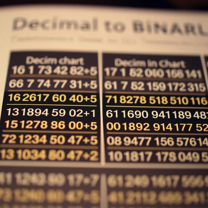 Chart showing how decimal numbers translate into binary format with positional values