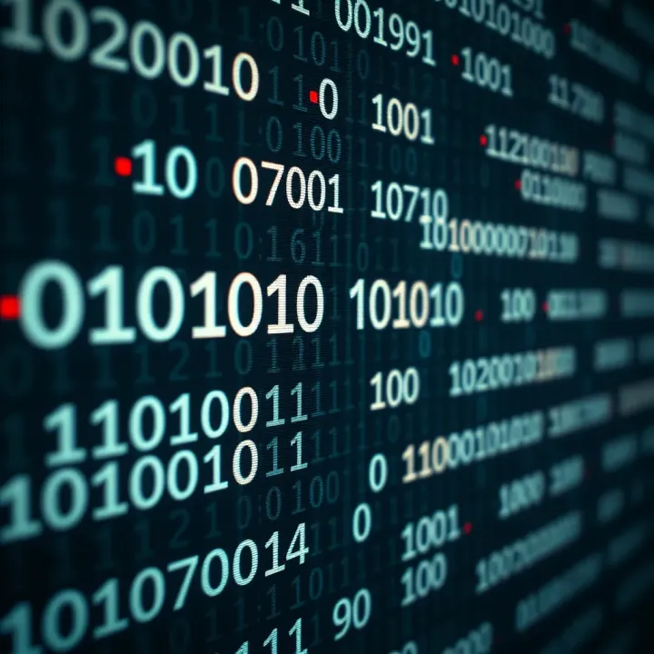 Visual representation of binary numbers translating into computer data and storage