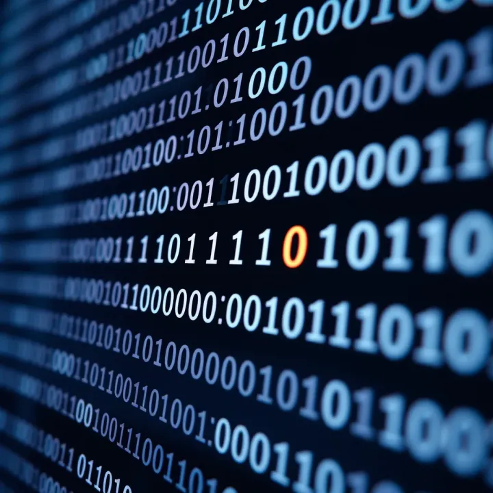 Diagram showing the binary number system with zeros and ones representing digital data