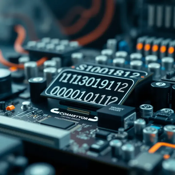 Visual representation of computer hardware components processing binary code