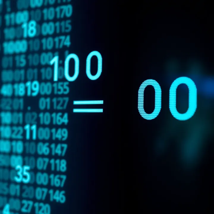 Visual representation showing conversion from binary format to decimal number with illustrative notation