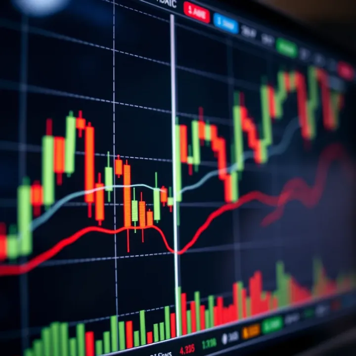 Candlestick chart displaying various bullish and bearish patterns on a financial trading graph