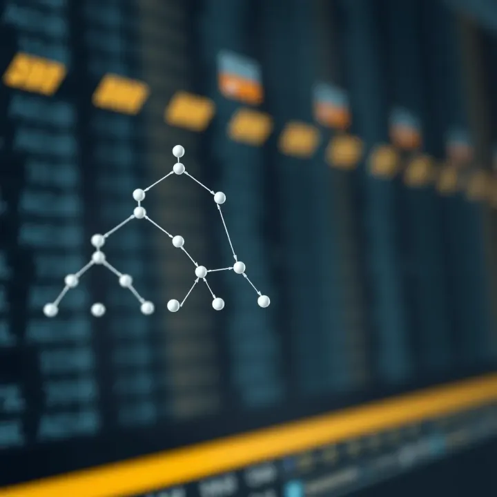Diagram showing the structure of a balanced binary search tree with nodes connected through branches