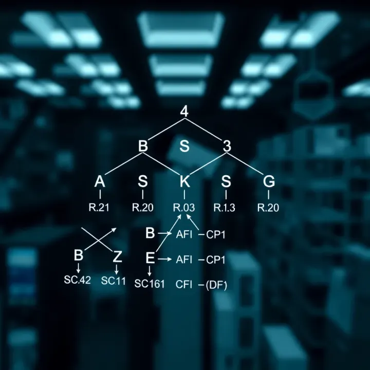 Diagram illustrating the structure of an optimal binary search tree with nodes and their search probabilities
