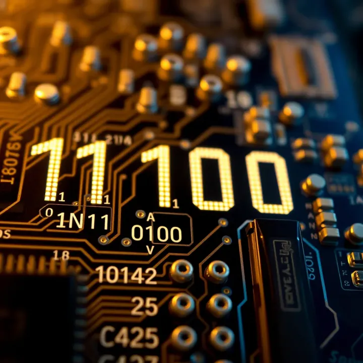Circuit board illustrating the role of binary digits in computing and digital electronics