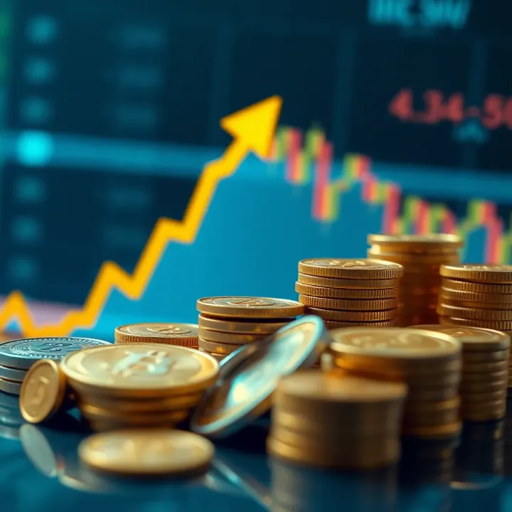 Conceptual illustration of stock market trading without initial capital showing coins and upward graph